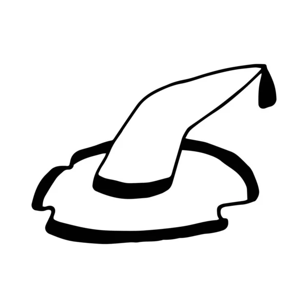 Esquema negro del sombrero de bruja de Halloween. Ilustración vectorial — Vector de stock
