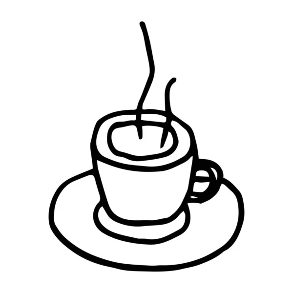 Ilustración Vectorial Taza Caliente Con Café Estilo Garabato — Vector de stock