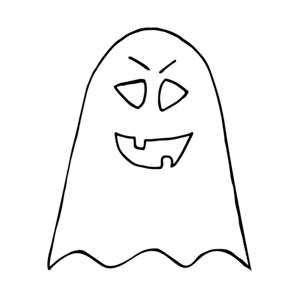 Cartoon Doodle Fantasma Linear Isolado Fundo Branco Ilustração Vetorial — Vetor de Stock