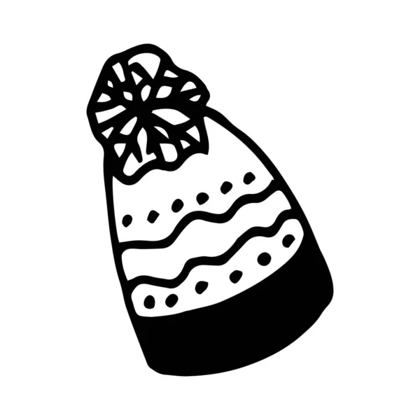 Illustrazione Vettoriale Del Cappello Invernale Con Ornamento Stile Doodle Illustrazione — Vettoriale Stock