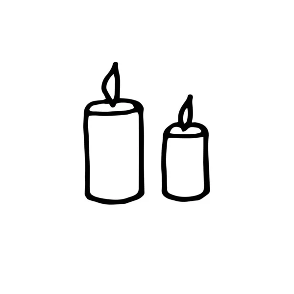 Vector Dos Velas Estilo Garabato Aislado Sobre Fondo Blanco Ilustración — Vector de stock