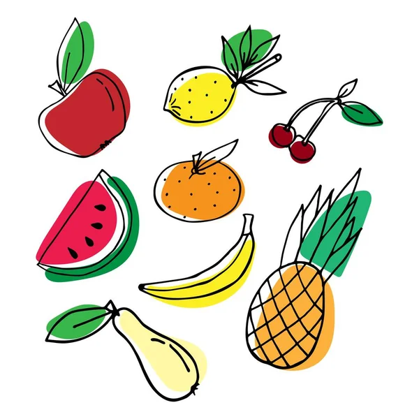 Conjunto vetorial de ilustrações de frutos em estilo doodle — Vetor de Stock