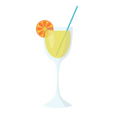 Portakalla süslenmiş bardaktaki kokteylin vektör illüstrasyonu