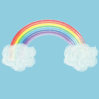 Suluboya efektli bulutlu bir gökkuşağı çizimi