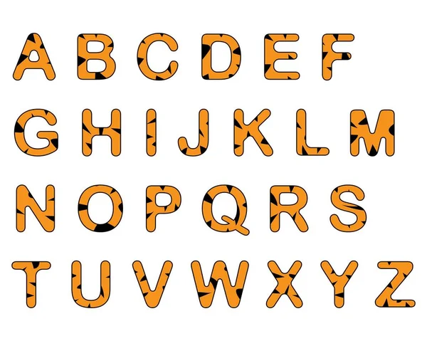 Alphabet mit Tigerfell-Textur. Tigerschrift. — Stockvektor