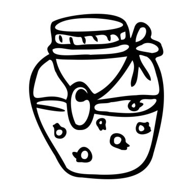 Çilek reçelinin vektör çizimi. Çilekli reçel kavanozu. 