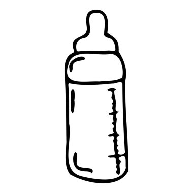 Bebek sütü için bir şişe. Yeni doğmuş bir bebek için plastik bir kabın içindeki yiyecek.. 