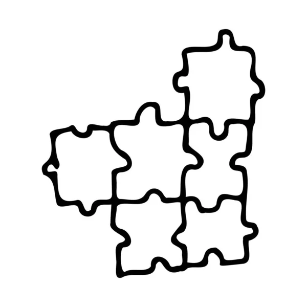 Un pezzo del puzzle assemblato su uno sfondo bianco. Stile Doodle. — Vettoriale Stock