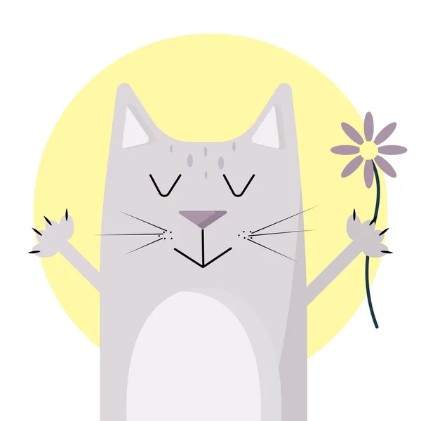 Illustration einer Katze mit einer Blume. — Stockvektor