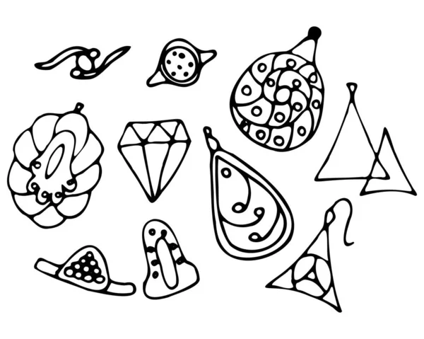 Vector set of jewelry in doodle style. — 图库矢量图片