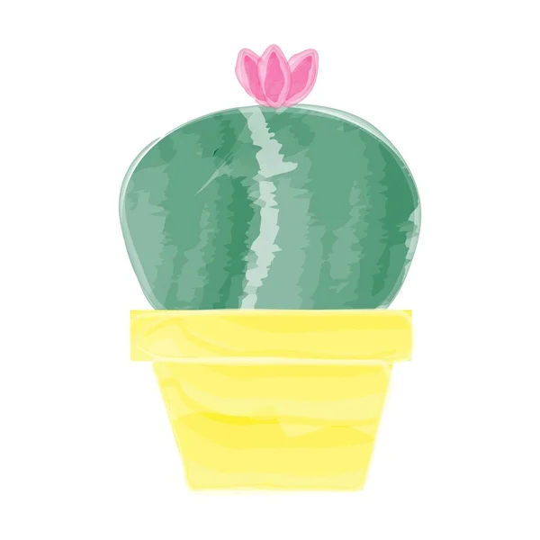 Kvetoucí kaktus v hrnci s akvarelovým efektem. — Stockový vektor