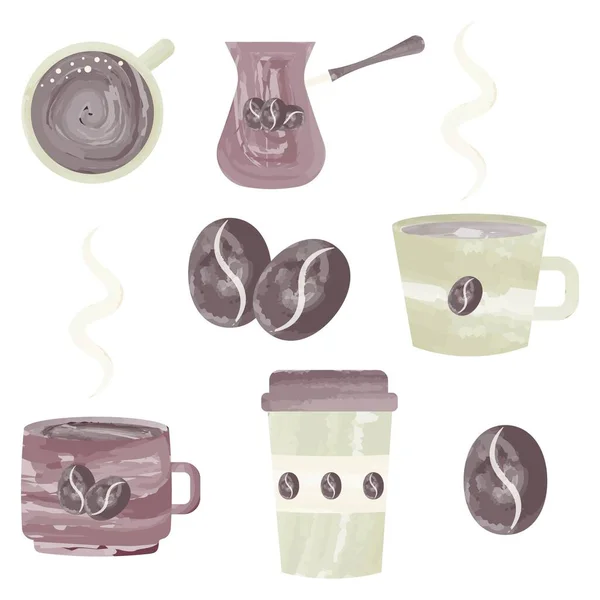 Conjunto de iconos de café con efecto acuarela. — Vector de stock