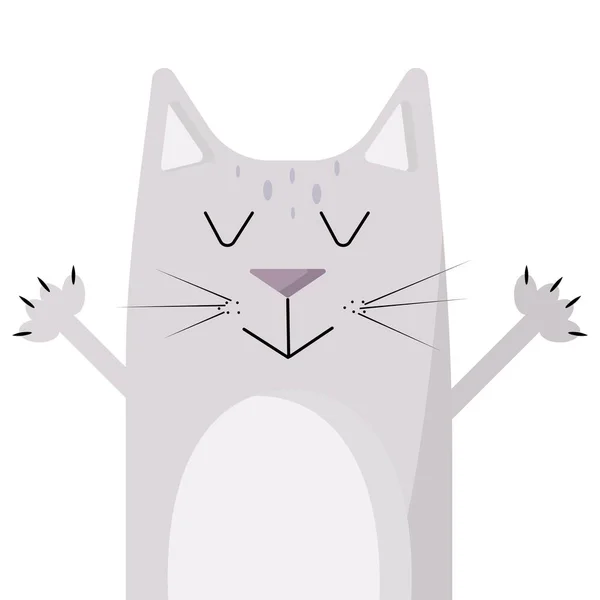 Ілюстрація сірого кота з лапами вгору . — стоковий вектор