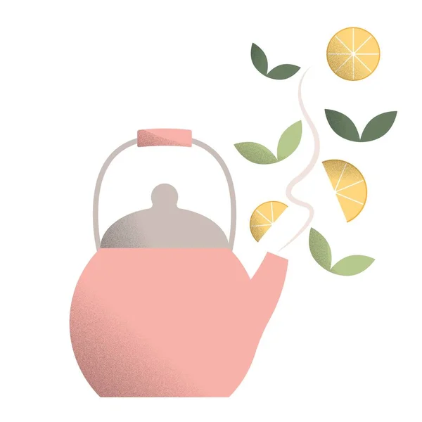 Розовый чайник с рулем. Чайник значок. — стоковый вектор