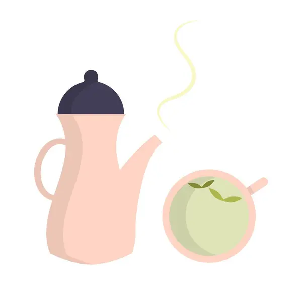 Conjunto vectorial de tetera y tazas con té. — Vector de stock