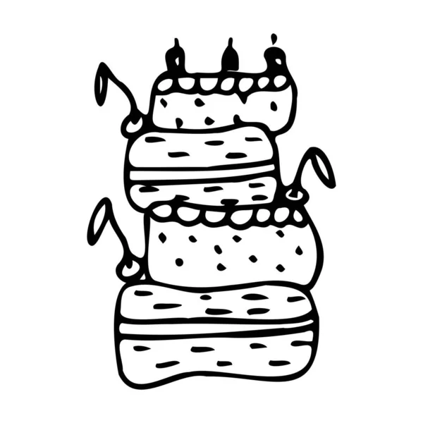 桜と誕生日ケーキのベクトルイラスト — ストックベクタ