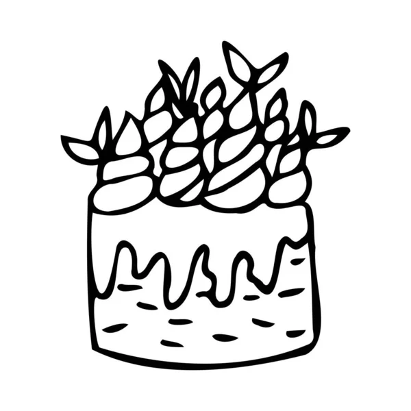 Gâteau au chocolat et feuilles de menthe. — Image vectorielle