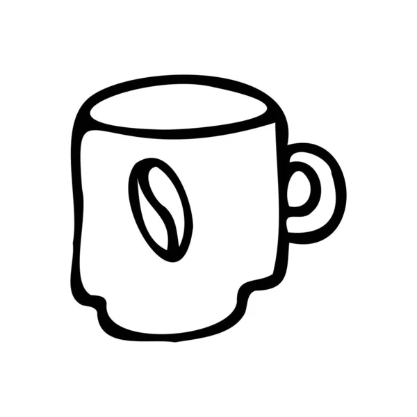 Ilustración de una taza con un grano de café. Una taza de té. Icono de la taza de té o café. Estilo Doodle. — Vector de stock