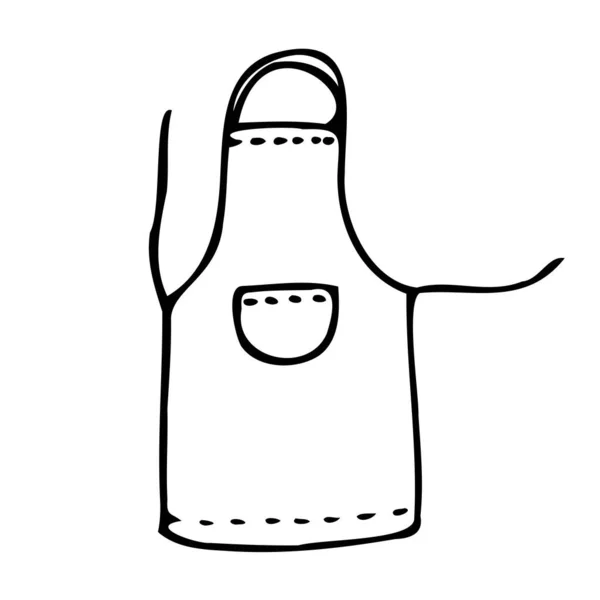 Hand drawn doodle style illustration. Vector apron with a pocket. Clothes for cooking in the kitchen. — Stok Vektör