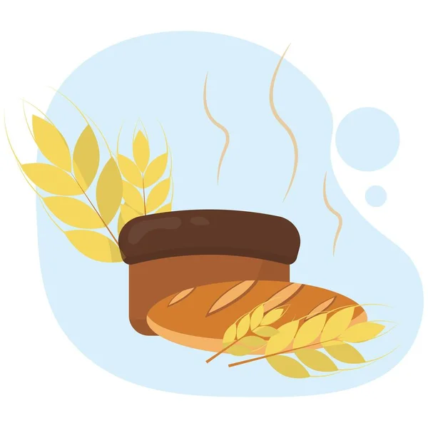 Hot bread illustration. Wheat spikelets with bread. World Bread Day. Banner, postcard, advertising. — Stock Vector