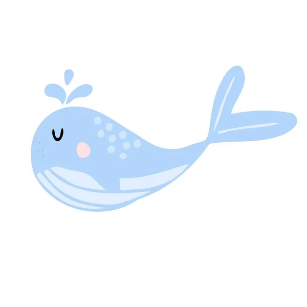 Vector dibujado a mano niños ilustración de una linda ballena azul. La ilustración es conveniente para las postales, los textiles, las impresiones. — Archivo Imágenes Vectoriales