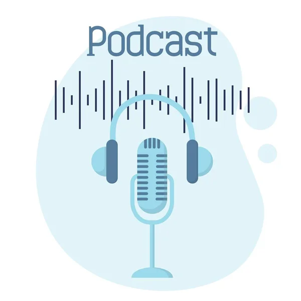  Webinar, online eğitim, radyo programı veya sesli podcast konsepti. Düz stil. Kulaklıklı mikrofon..