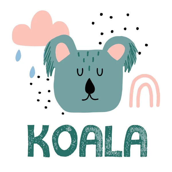 ภาพวาดมือเด็กของโคอาลา หัวโคอาลาที่น่ารักกับสายรุ้ง ภาพประกอบเหมาะสําหรับการพิมพ์, เปิด, โปสเตอร์ . — ภาพเวกเตอร์สต็อก