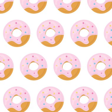  Donut kusursuz desen. Jöleli donut deseni. İzler, posterler, kumaşlar, ambalaj kağıtları için uygun..