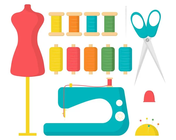 Boîte à outils à coudre. Concept pour accessoires de couture. Kit de couture. — Image vectorielle