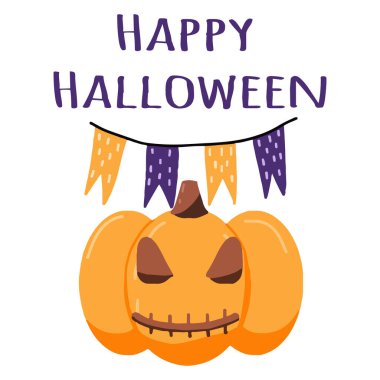 Cadılar Bayramı balkabağı tasviri. Cadılar Bayramı posteri. Resim baskılar, posterler, kartpostallar için uygundur..