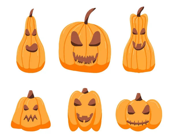 Hand-drawn set of pumpkins for Halloween. Evil Halloween pumpkins. Pumpkin set is suitable for stickers, posters. prints. — Stock Vector