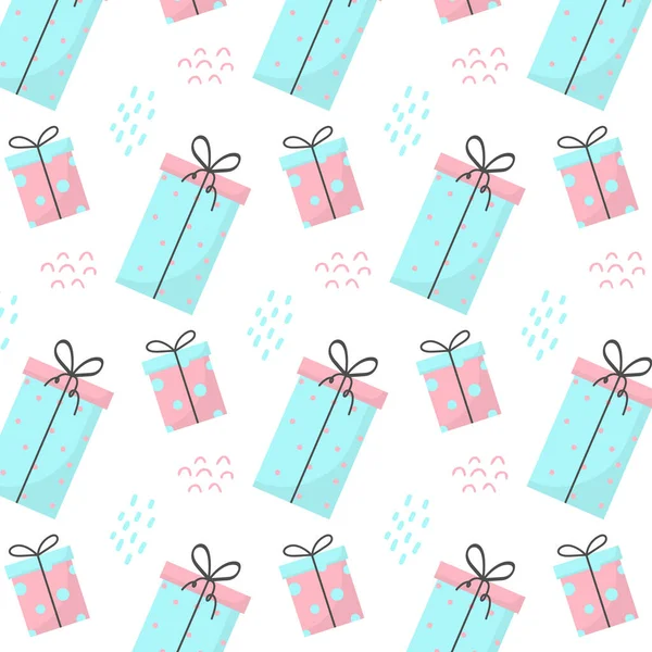 Seamless pattern with gifts. Pattern with blue and pink gifts. The pattern is suitable for prints, posters, fabrics, wrapping paper. — Stock Vector