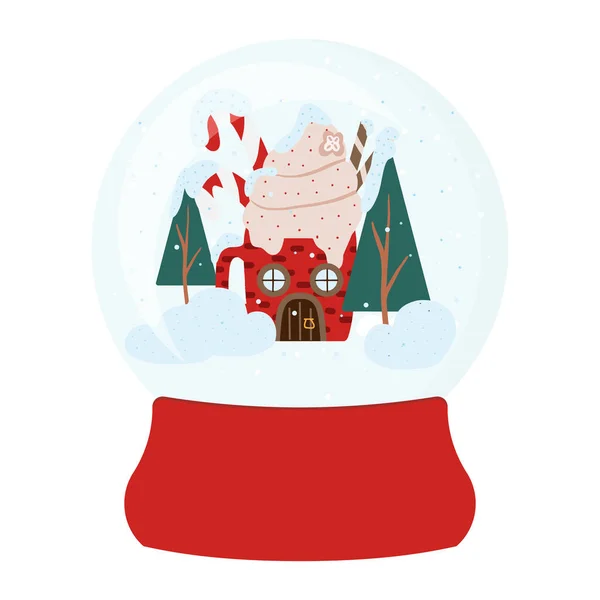 Yeni yıl eviyle el yapımı cam kar küresi. Noel kar küresi. İllüstrasyon posterler, baskılar, kartlar, çıkartmalar için uygundur. — Stok Vektör