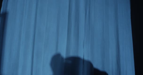 杀人犯夜间用刀杀害其祈祷者的影子 — 图库视频影像