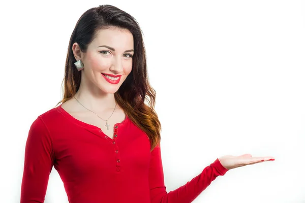 Ürün için boş alanı gösterilen palm ile seksi kız Ekle