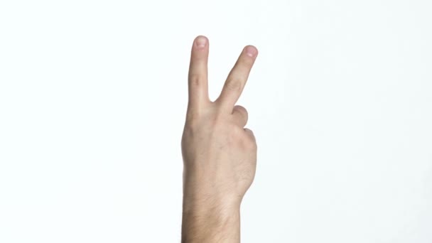Hand showing palm back V sign — Stock Video
