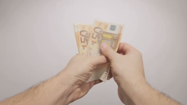 POV χέρια καταμέτρηση ευρώ — Αρχείο Βίντεο