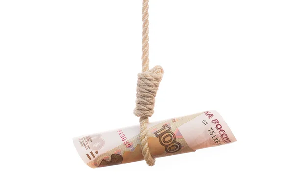 Devaluating money hanging on the rope