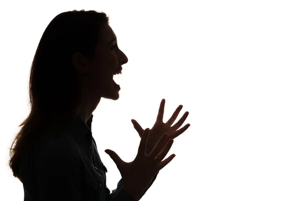 Perfil de screaming woman in silhouette — Fotografia de Stock