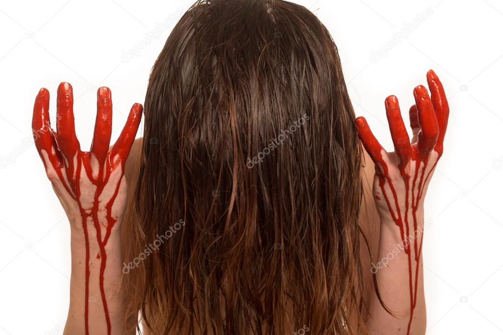 Lady with blood pouring down her hands