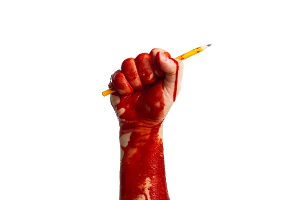 Pensil kan Charlie Hebdo shooti sembolü olarak tutan el