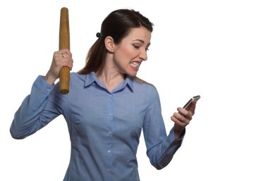Öfkeli kadın çığlığı ve haddeleme-izole bir telefon tutarak PIN ile tehdit ediyor