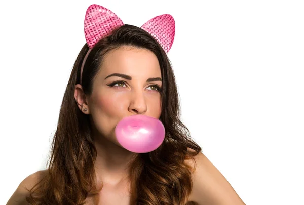 Sıcak oynak esmer model Pembe Çiğneme çiklet looki üfleme