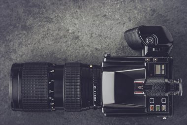 Kamera üzerinde taş arka plan Üstten Görünüm