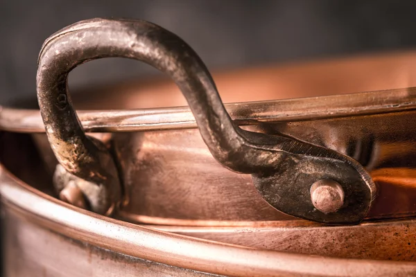 Copper pan on the blurred background — Stock Photo, Image