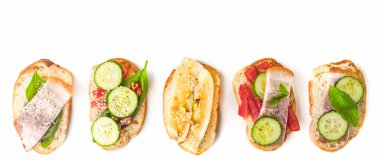 Beyaz arka plan geniş ekranda farklı tartines