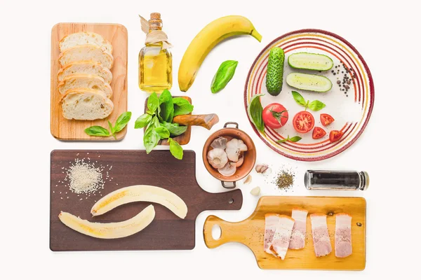 Ingredients for tartines on the white background — Stock Photo, Image