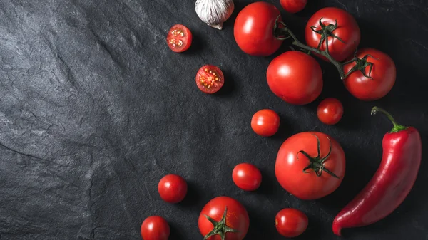 Ingredientes para sopa de verduras gazpacho en el esquisto derecho — Foto de Stock