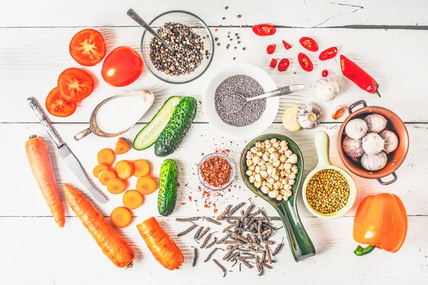 Ingredients  for Middle East , Caucasian and Asian cuisine on the white table top view — Stock Photo, Image