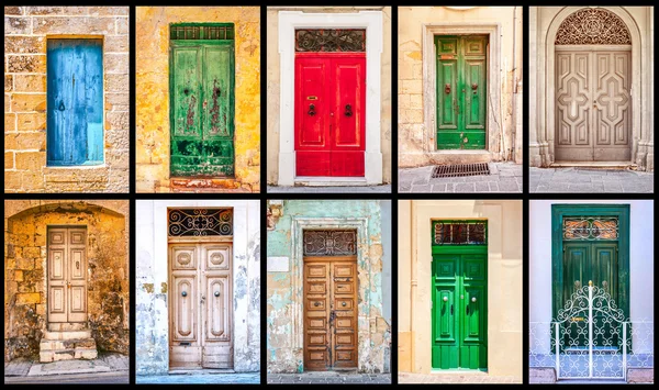 Collage de coloridas puertas antiguas maltesas — Foto de Stock